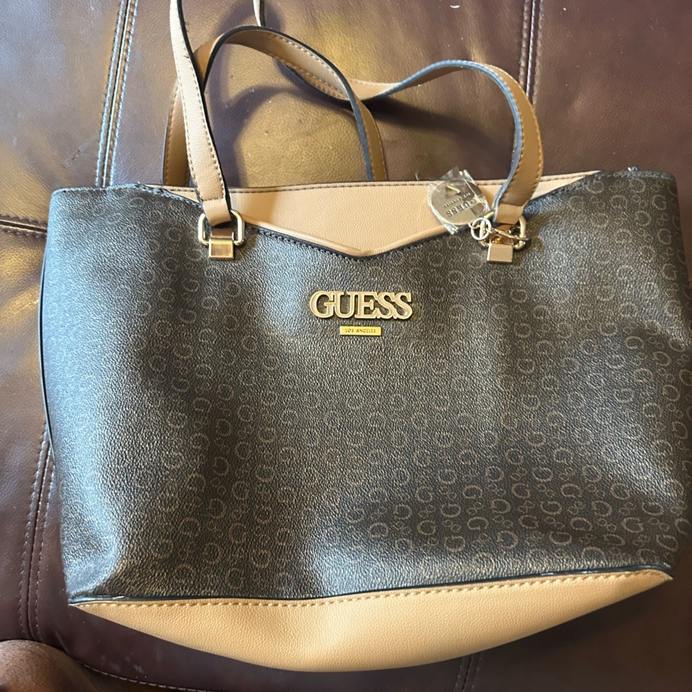 Guess Two-Tone Black and Tan Tote Bag